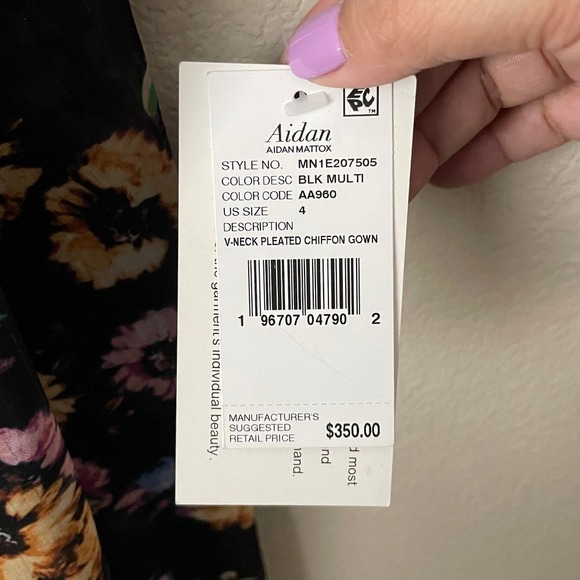 Aidan Mattox Dress Womens Size 4 Black Floral Pleated Cut Out Chiffon Boho Party - Picture 14 of 16